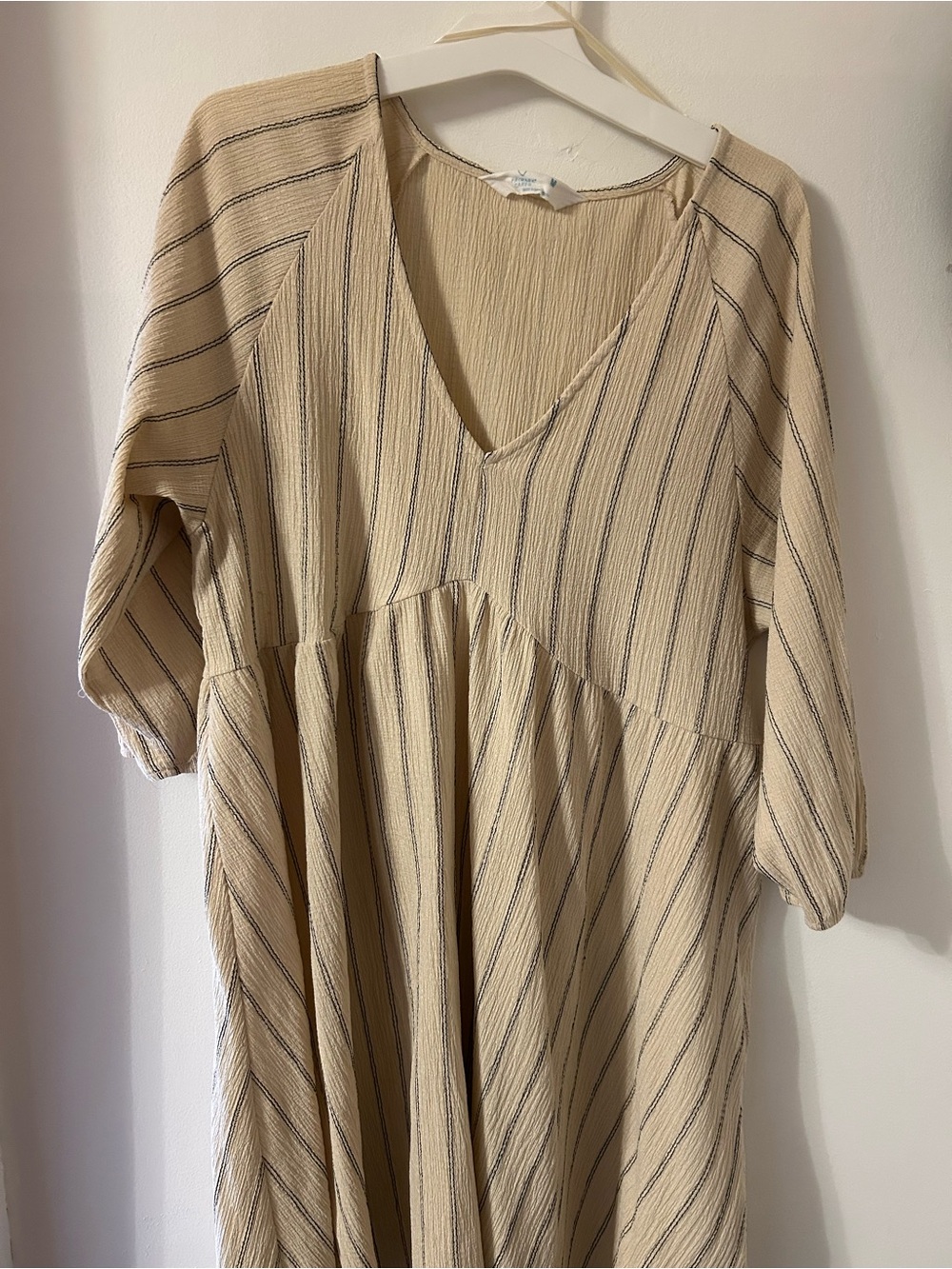 Primark Cream Striped V-Neck Midi Dress